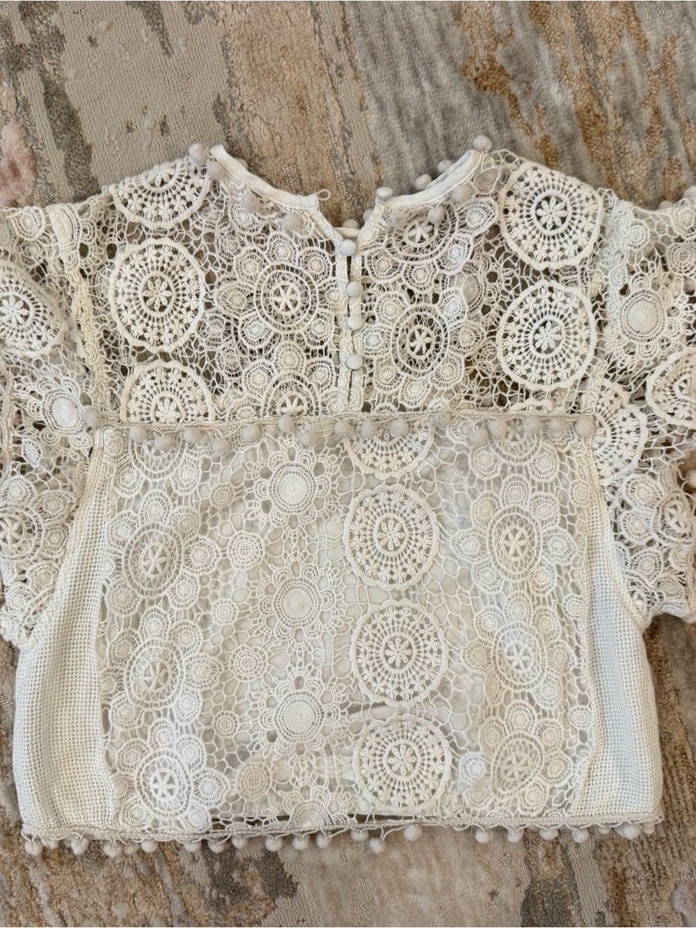 REVOLVE Cream Crochet Lace Short Sleeve Blouse